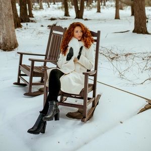 Long Wool-Blend Wrap Coat with Fox Fur Collar